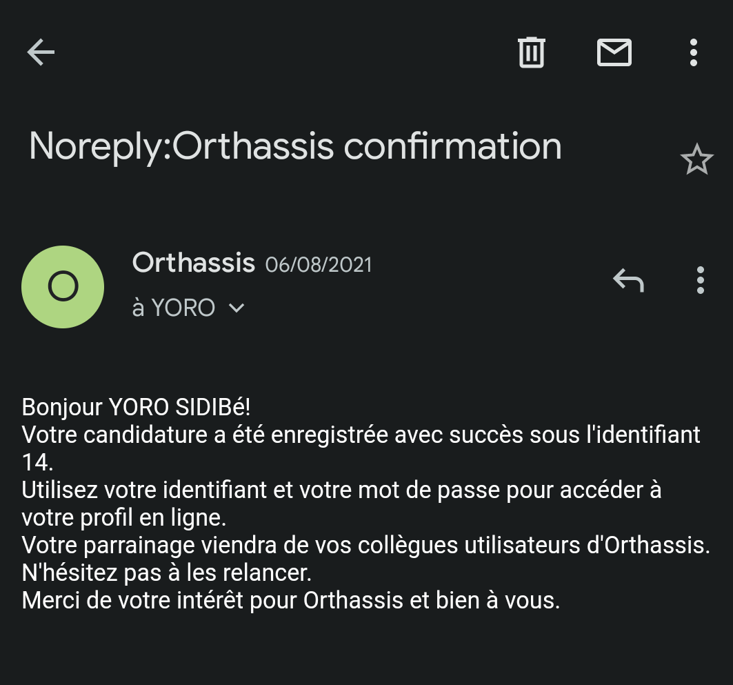 Email de confirmation d'adresse electronique